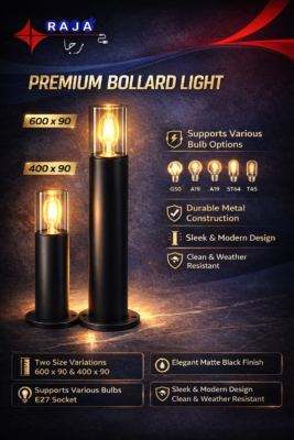 Modern Outdoor Bollard Light -E27– 400mm / 600mm – Weather Resistant