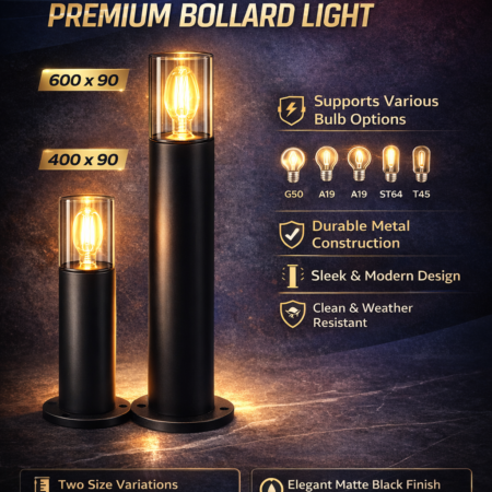 Modern Outdoor Bollard Light -E27– 400mm / 600mm – Weather Resistant