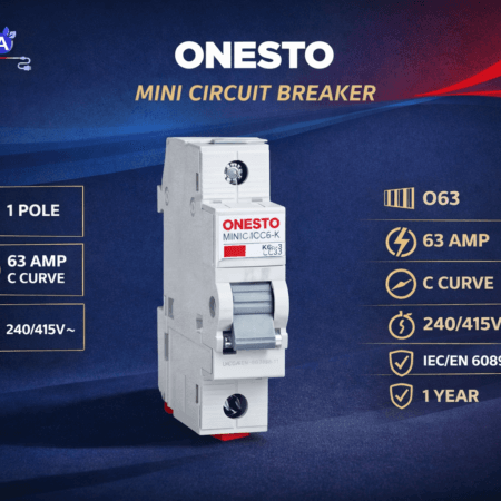 Alternative view of ONESTO Mini Circuit Breaker – 1 Pole (C Curve) -(O10-O16/O20/O25/O32/O40/O63/O83)