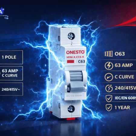 ONESTO Mini Circuit Breaker – 1 Pole (C Curve) -(O10-O16/O20/O25/O32/O40/O63/O83)