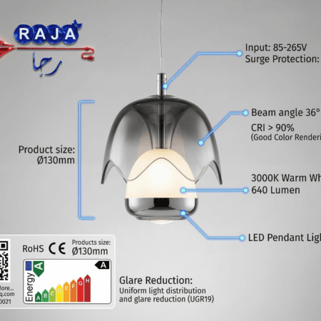 Alternative view of RAJA Petal-Shaped 8W LED Pendant 3000K Light– 640lm Professional Series -(R0021 )