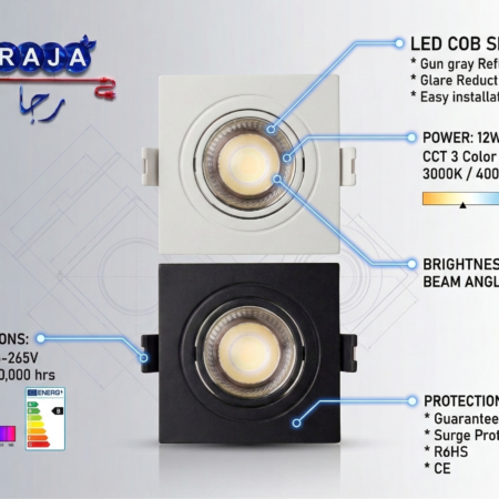 Alternative view of Raja 12W Square COB Spotlight – 24° Precision Beam & 2500V Surge Protection (R729/R730)