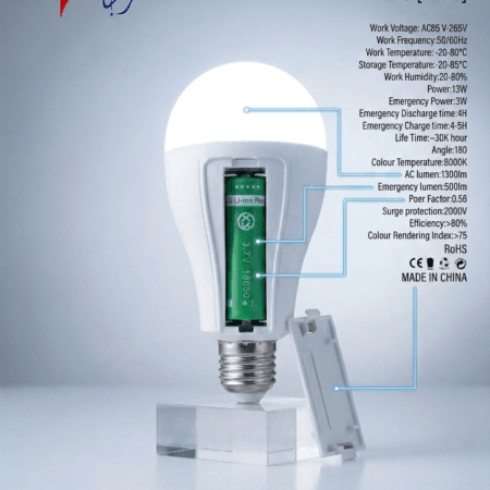 Alternative view of RAJA Emergency LED Bulb 13W/3W 8000K White 1300lm/500LM-(RB13)