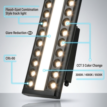 Alternative view of Raja 45W Magnetic Track Light – High-CRI Spot & Flood Combination -(R3513)