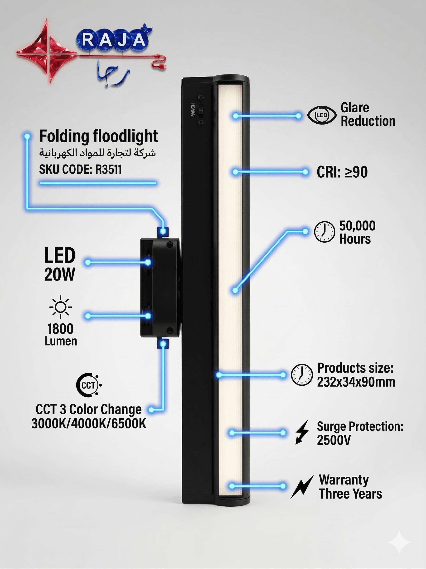 RAJA 40W Linear AC-220V TRACK Light – 3600lm Precision Optics - (R3506) - Image 3