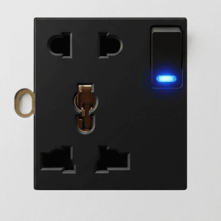 Elite 5 pin MF 13A switched Matte Black socket with neon -(7014)