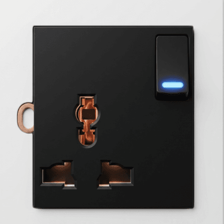 Elite MF 13A switched Matte Black socket with neon -(7012)