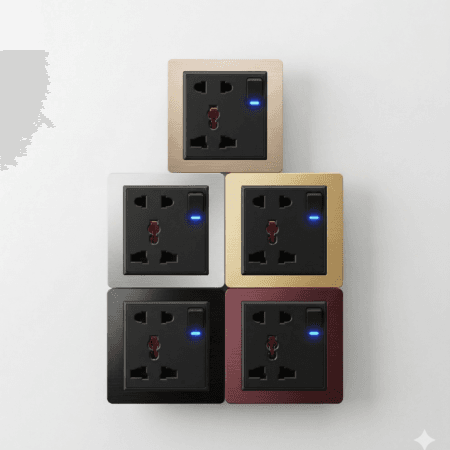 Alternative view of Elite 5 pin MF 13A switched Matte Black socket with neon -(7014)