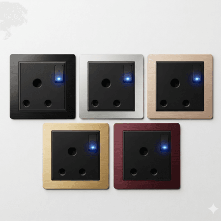 Alternative view of Elite 32A switched Matte Black socket with neon -(7015)
