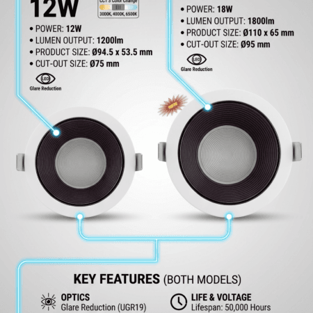 Alternative view of RAJA LED SMD Downlight White & Black Cup 12W/18W 3-CCT